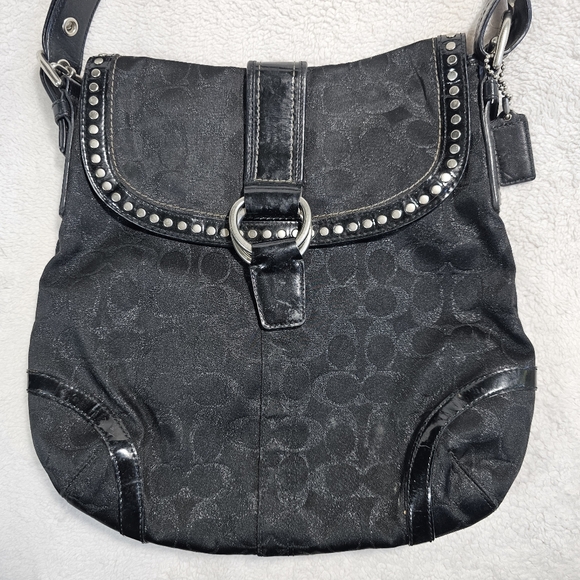 Coach Studded Lurex Black Signature Flap Duffle Crossbody Bag - Picture 2 of 14